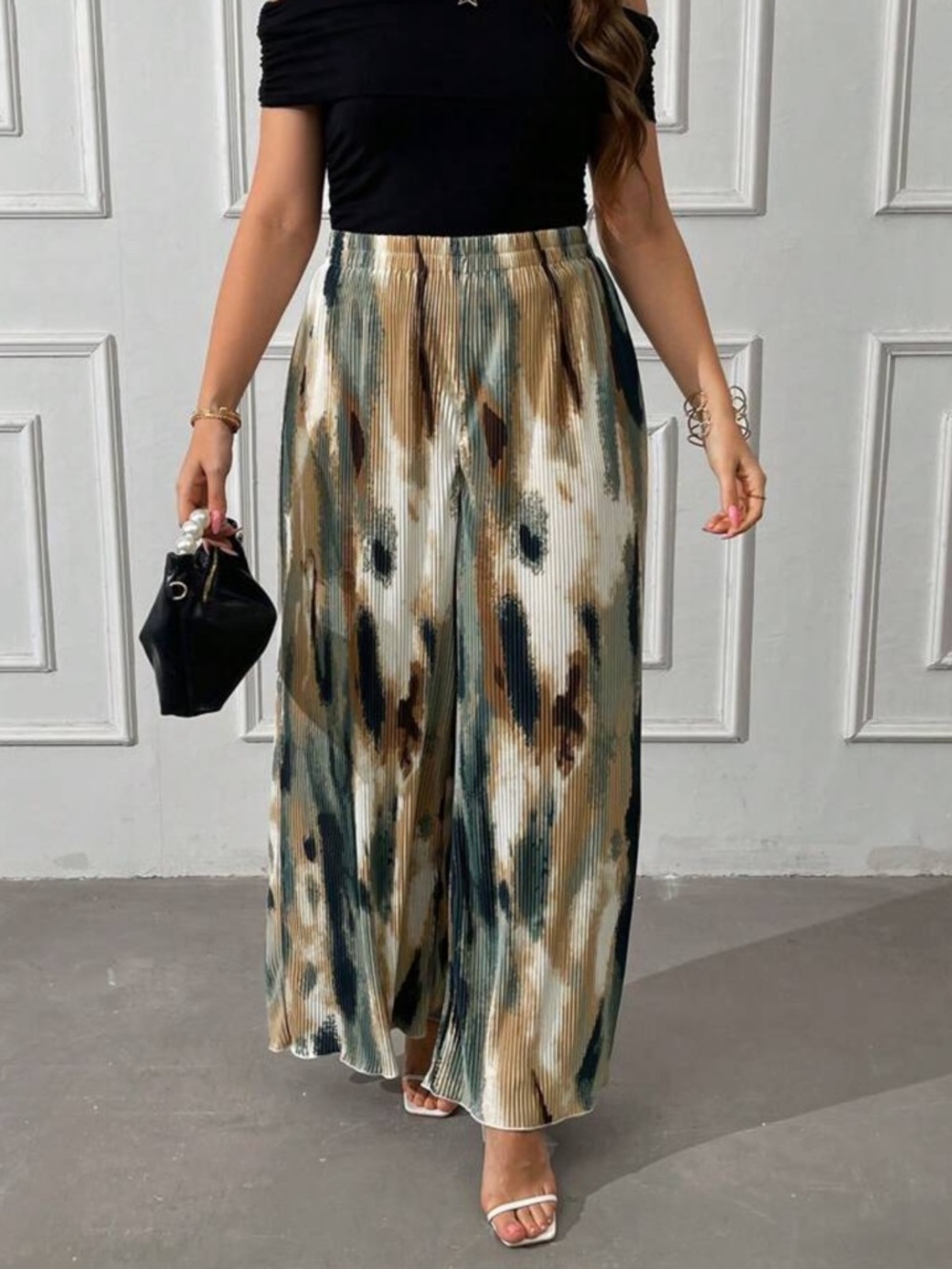 SHEIN Celure Plus Size Casual Tie-Dye Printed Wide Leg Pants